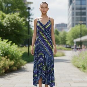 Joseph Ribkoff lined dress with sequins  and asymmetrical hem